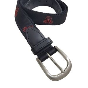 YRI Mens Belt Black Canvas Red Ram Design Solid Brass Buckle Made in USA 38/95